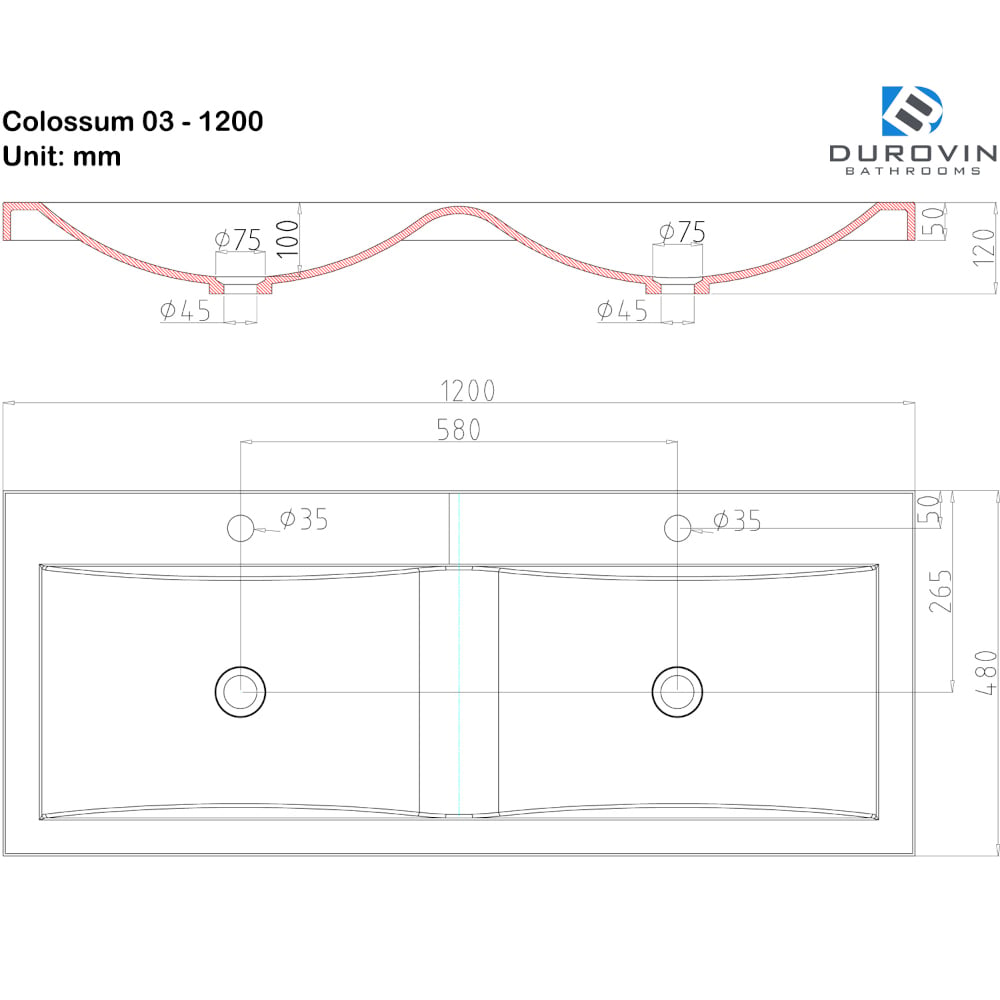 Colossum 03 | Stone Semi Recessed Basin Technical Image