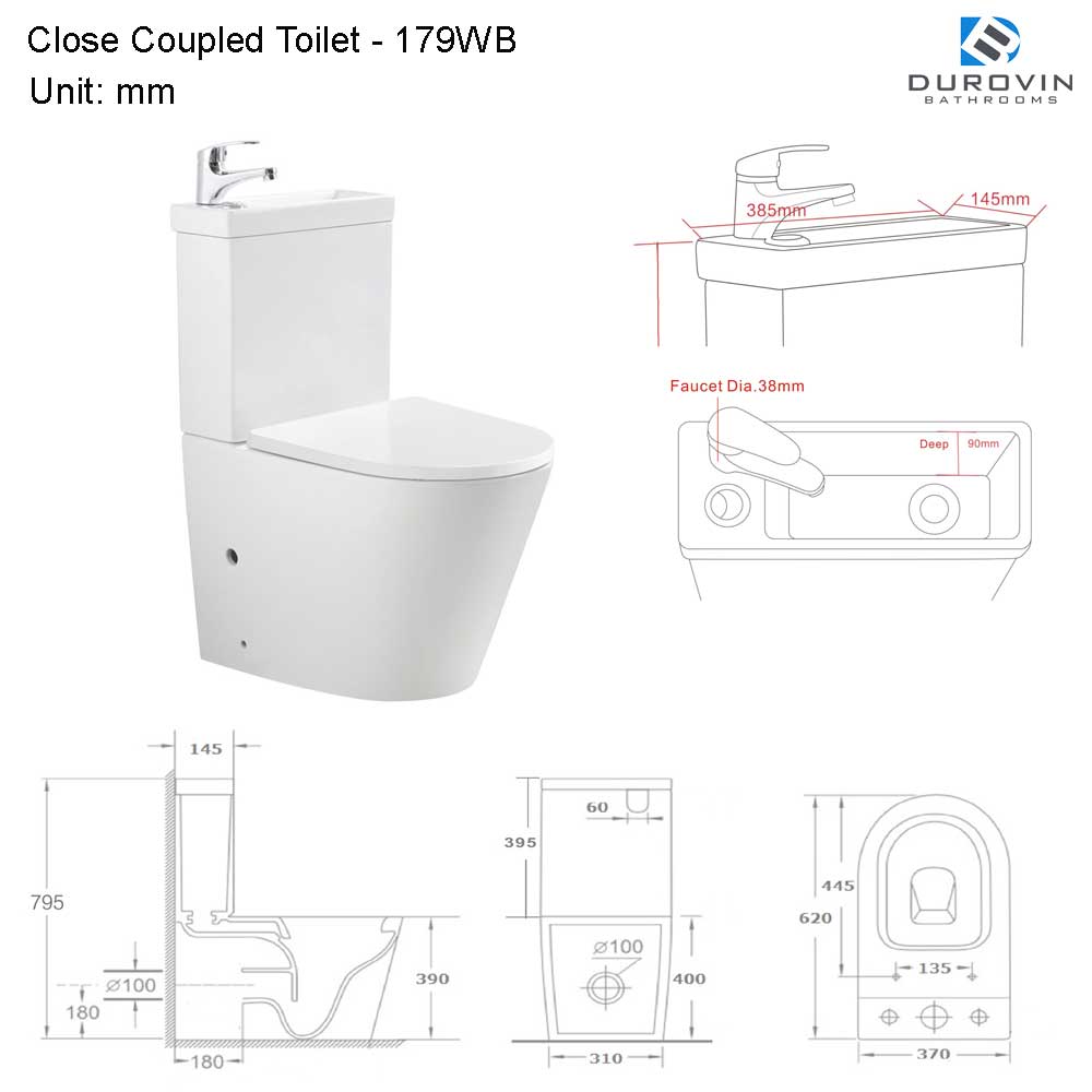 close Coupled Toilet With Sink in Cistern technical image