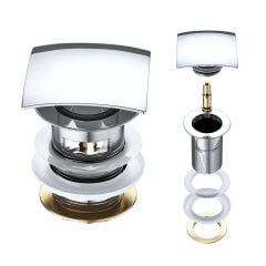 Chrome Basin Slotted Waste Plug with Removable Square Click Clack 