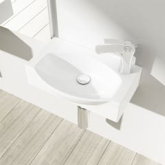 Mini Cloakroom Wall Hung Compact Ceramic Sink 400 x 280mm RH Tap| Bruessel 3084