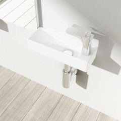 Wall Hung Compact Mini Cloakroom Ceramic Sink 380 x 140mm RH Tap| Bruessel 3085L