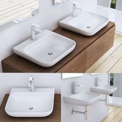 Compact D Shape Wall Mounted & Counter Top Stone Resin Basin | Colossum 811