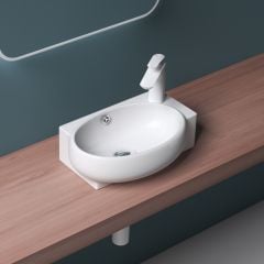 Cloakroom Small Oval Ceramic Bathroom Basin 420 x 280mm RH Tap| HY3052L 