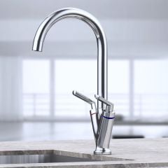Dual Handle Thermostatic Hot Cold Mixer Basin Tap Long Neck