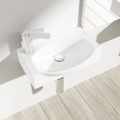 Mini Cloakroom Wall Hung Compact Ceramic Bathroom Sink 400 x 280mm LH Tap| Bruessel 3084