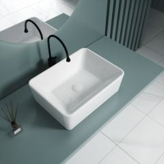 Durovin Bathrooms Ceramic Bathroom Basin- No Tap Hole 400 x 300 x 130mm (WxDxH) Countertop Mounted Bathroom Vessel Rectangular