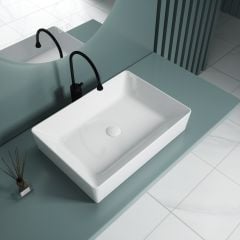 Ceramic Bathroom Basin, No Tap Hole, 510 x 365 Countertop Mount Bathroom Vessel, Rectangular