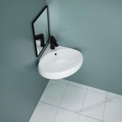 Ceramic Corner Wall Hung Sink Basin for Cloakroom Bathroom- Round Shape Washing Bowl