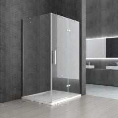 Frameless Clear L Shape Rectangular Shower Enclosure Hinged Door 6mm Safety Glass | Ravenna 28 Clear