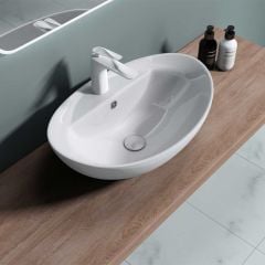 Counter Top Oval Ceramic Basin One Tap Hole 590 x 390mm | Brussel 302