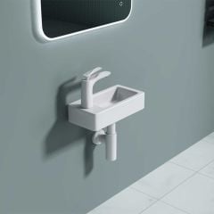 Small Cloakroom Basin|Wall Hung Compact Ceramic Bathroom Sink 370 x 180mm LH Tap|Brussel 3053R
