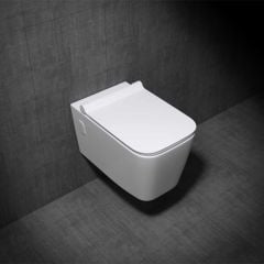 Wall Hung Gloss White Ceramic Toilet with Thin Soft Close Toilet Seat Aachen 107 Second Image