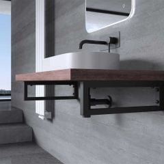 Rectangular Matte Black Steel Bracket for Bathroom Basin Shelf - 450 mm