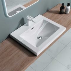 Semi Recessed Rectangular Solid Stone Wash Basin 600 X 480 X 130mm | Colossum 1 600mm