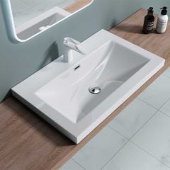 Semi Recessed Rectangular Stone Resin Bathroom Basin 765 x 480 x 130mm | Colossum 1 765mm
