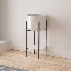 Durovin Bathrooms Ceramic Basin With Free Standing Shelf-Stainless Steel Metal Legs & Black Storage Shelf-400mm × 400mm × 680mm(W×D×H) - Black