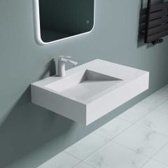Counter Top Wall Hung Stone Resin Bathroom Basin With Side Shelf Integrated Waste | Colossum 11