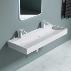 Stone Resin Bathroom Wall Hung & Counter Top Double Basin Two Tap Holes | Colossum 19