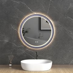 Durovin Bathrooms Wall Mounted patterned Illuminated LED Bathroom Mirror | Touch Sensitive Switch And Anti Fog | 600 X 600mm