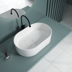 Oval Countertop Ceramic Basin Sink 560 x 350mm – Wall Mounted Flat Bottom Wash Bowl