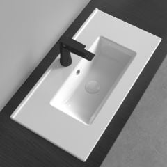 Durovin Bathrooms Luxurious Ceramic Basin - Semi Recessed Bathroom Basin Sink- Bathroom Vessel Sink - One Tap Hole with Overflow 700x365x165mm(WxDxH)