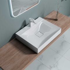 Counter Top Rectangular Stone Resin Basin Concealed Waste | Colossum 810