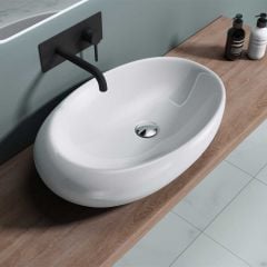 Counter Top Oval Ceramic Bathroom Wash Basin Shallow Fill 690 x 420mm | Brussel 488A