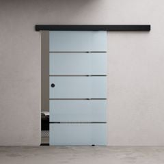 900mm Interior Frameless Sliding Glass Door Frosted Sections Screen Black Handle