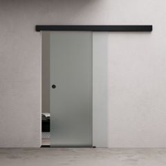 900mm Interior Frameless Sliding Glass Door Fully Frosted Screen Black Handle