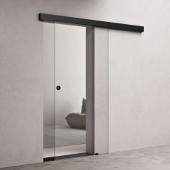 900mm Interior Frameless Sliding Glass Door Transparent Screen Black Handle