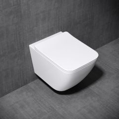 Wall Hung Square Toilet With Soft Close Seat - Open Flush Rim Aachen 3108