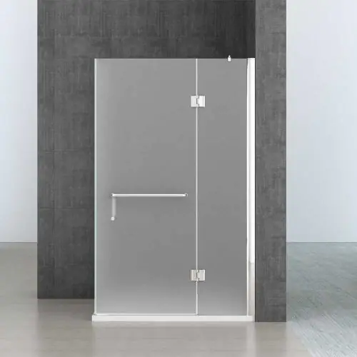 L Shape Frosted Hinged Door Shower Enclosure with Towel Rail Bar Handle - 8mm Safety Frosted Glass | Ravenna 4