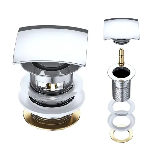 Chrome Basin Slotted Waste Plug with Removable Square Click Clack
