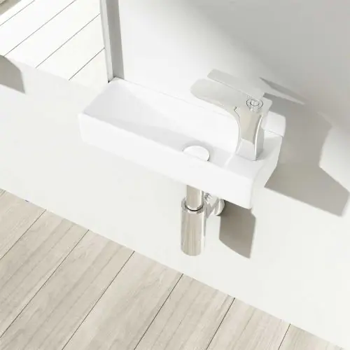 Wall Hung Compact Mini Cloakroom Ceramic Sink 380 x 140mm RH Tap| Bruessel 3085L