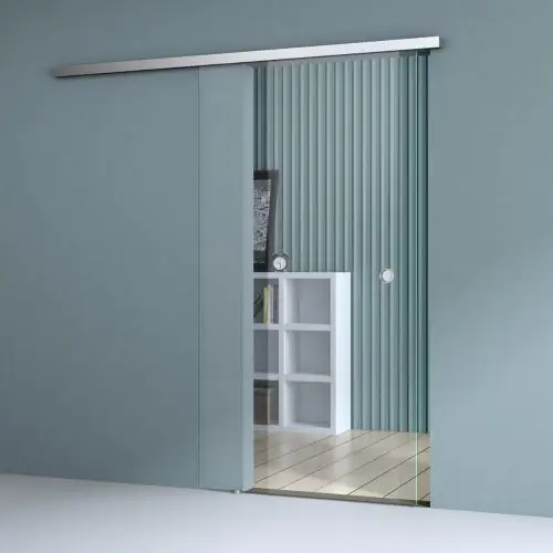 1025mm Interior Frameless Sliding Glass Door Clear Screen Round Handle