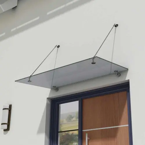 Glass Over Door Canopy for Porch Shelter | Stainless Steel Support Brackets & 13mm Thick Grey Safety Glass