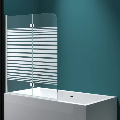 Durovin Bathrooms Over Bath Shower Screen 180° Hinged 2 Fold Folding Shower Bath Screen Reversible Glass Panel with Pattern