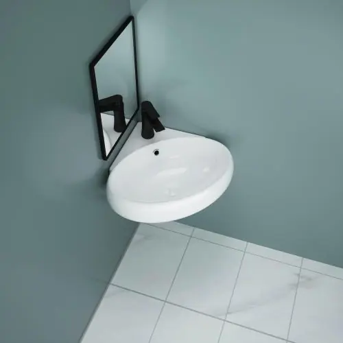 Ceramic Corner Wall Hung Sink Basin for Cloakroom Bathroom- Round Shape Washing Bowl