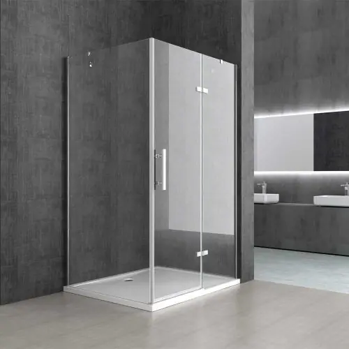 Frameless Clear L Shape Rectangular Shower Enclosure Hinged Door 6mm Safety Glass | Ravenna 28 Clear