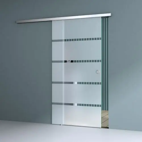 Interior Frameless Sliding Glass Door Frosted Sections Screen - Round Handle