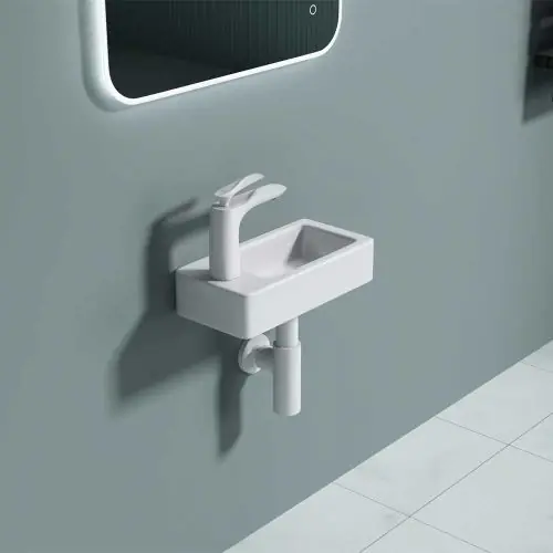 Small Cloakroom Basin|Wall Hung Compact Ceramic Bathroom Sink 370 x 180mm LH Tap|Brussel 3053R
