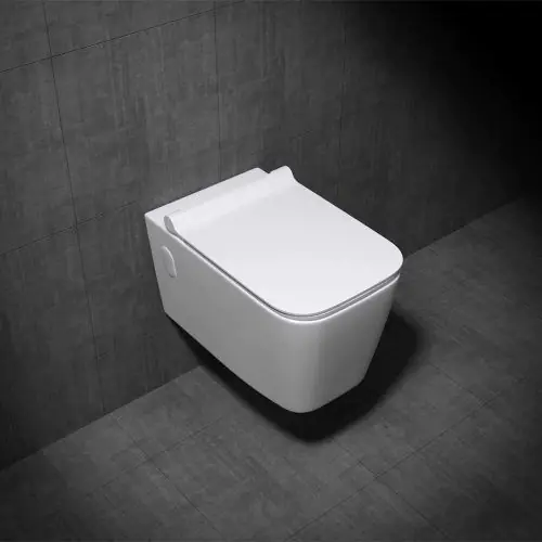 Wall Hung Gloss White Ceramic Toilet with Thin Soft Close Toilet Seat Aachen 107 Second Image
