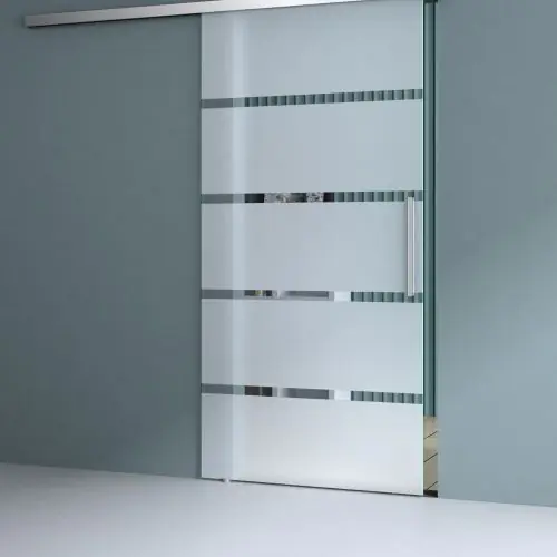 1025mm Interior Frameless Sliding Glass Door Frosted Sections Screen Round Handle