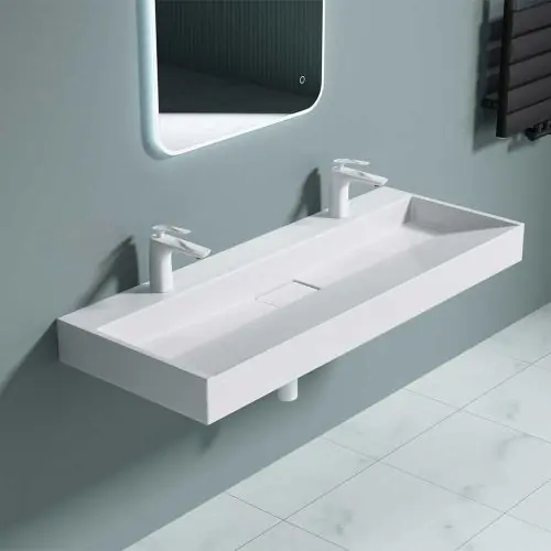 Stone Resin Bathroom Wall Hung & Counter Top Double Basin Two Tap Holes | Colossum 19