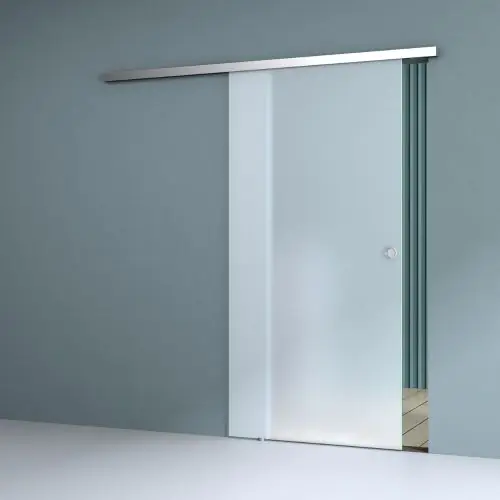 1025mm Interior Frameless Sliding Glass Door Fully Frosted Screen Bar Handle