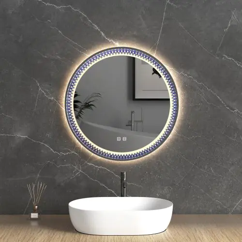 Durovin Bathrooms Wall Mounted patterned Illuminated LED Bathroom Mirror | Touch Sensitive Switch And Anti Fog | 600 X 600mm