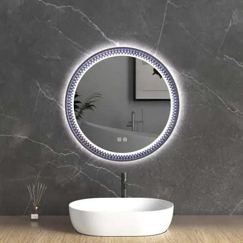 Durovin Bathrooms Wall Mounted patterned Illuminated LED Bathroom Mirror | Touch Sensitive Switch And Anti Fog | 500 x 500mm