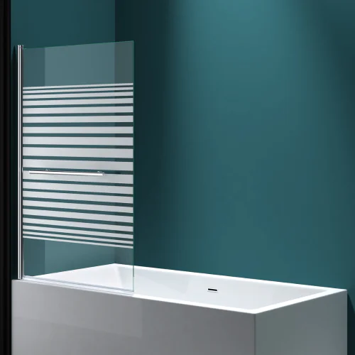 Durovin Rectangular Over Bath Shower Screen 1400 x 960mm – Pivot Stripe Glass Door 6mm Toughened Safety Glass