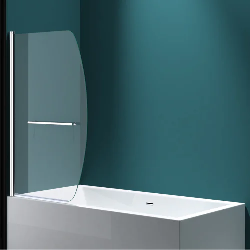 Durovin Curved Over Bath Shower Screen 1400 x 960mm with Towel Rail– 6mm Safety Glass