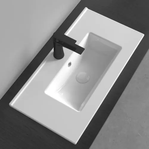 Durovin Bathrooms Luxurious Ceramic Basin - Semi Recessed Bathroom Basin Sink- Bathroom Vessel Sink - One Tap Hole with Overflow 700x365x165mm(WxDxH)